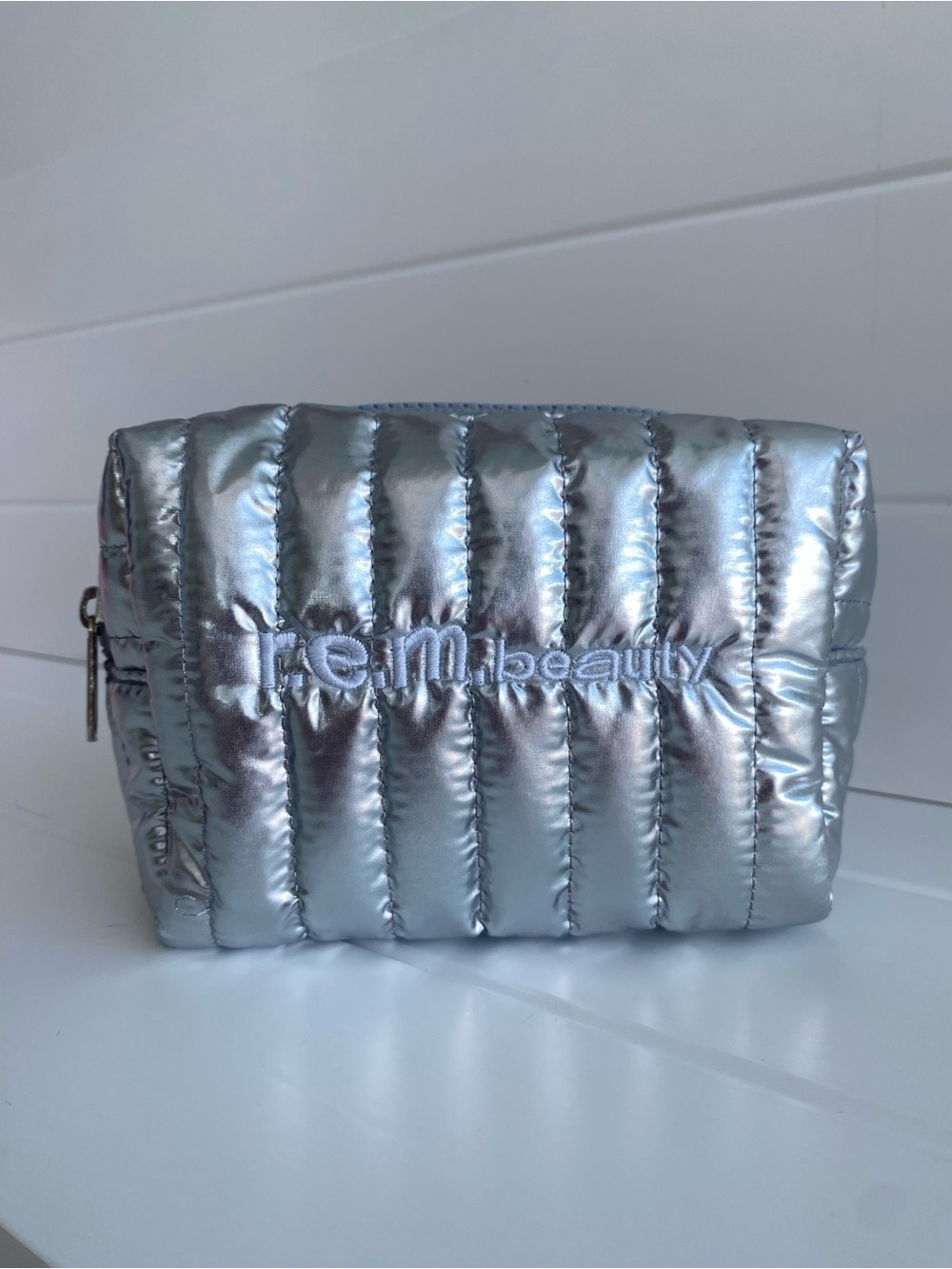 REM beauty Silver Quilted Cosmetic make up Pouch bag